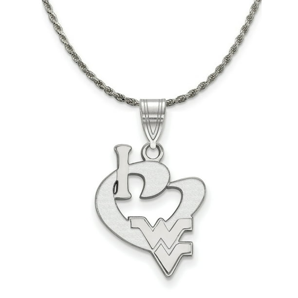Sterling Silver West Virginia University in Heart Pendant by LogoArt Sterling Silver West Virginia University in Heart Pendant by LogoArt